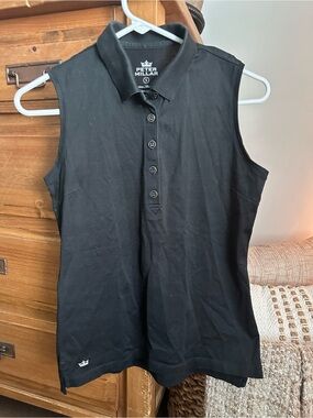 Peter Millar Black Sleeveless Polo with Crown Logo